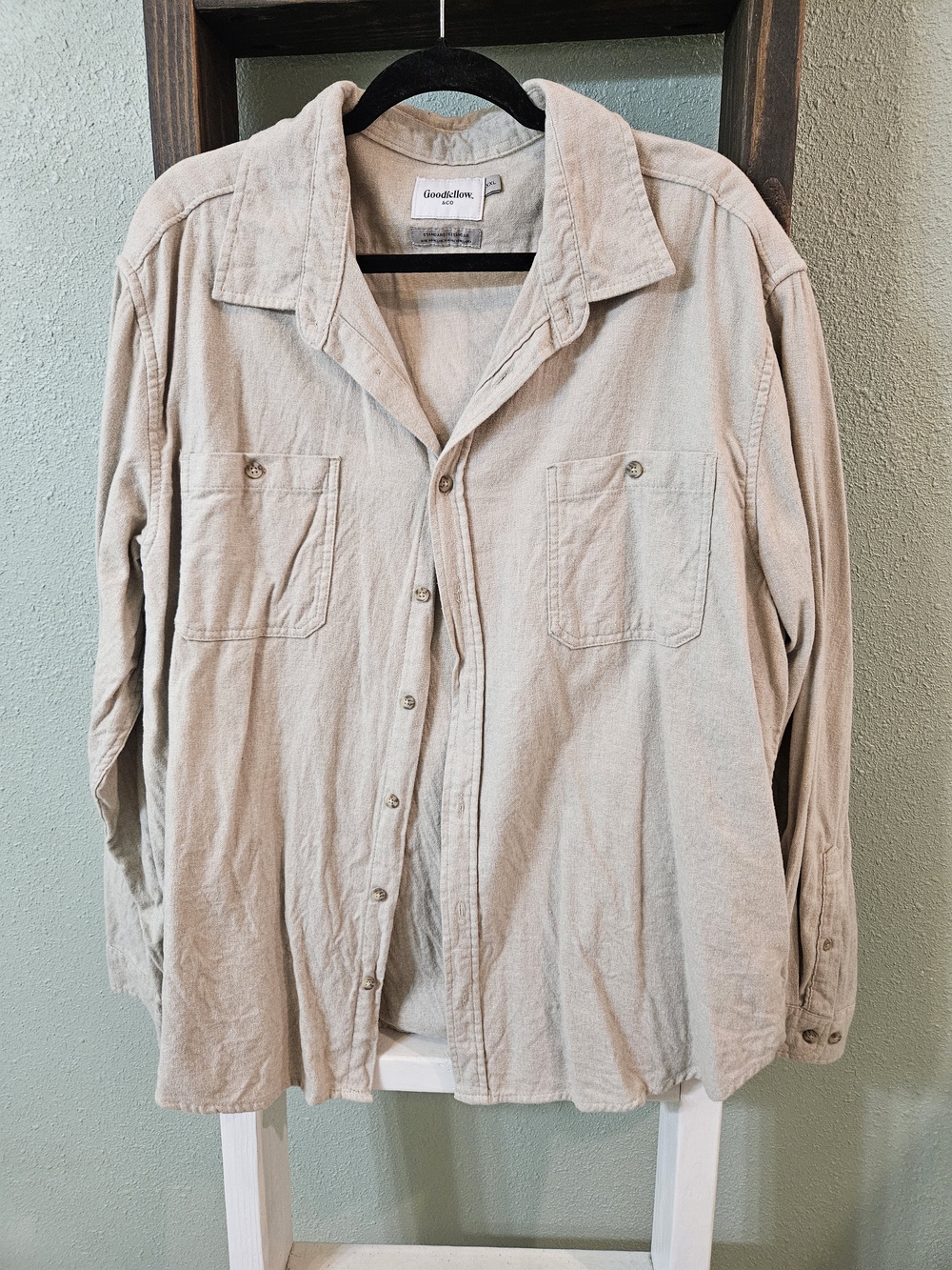Goodfellow & Co Light Beige Button-Front Shirt Men's Shirt Size XXL